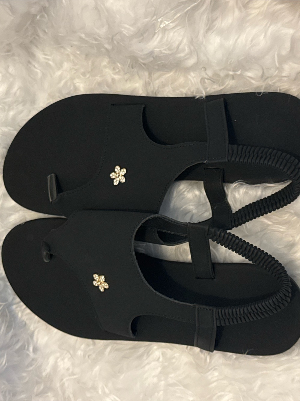 Black Floral Accent Elastic Back Sandals